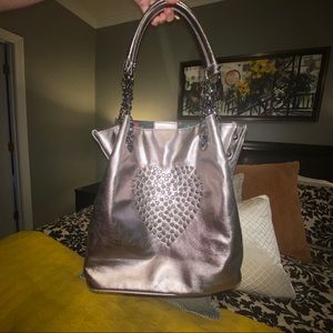 Betsey Johnson Silver Studded Heart Shoulder Bag